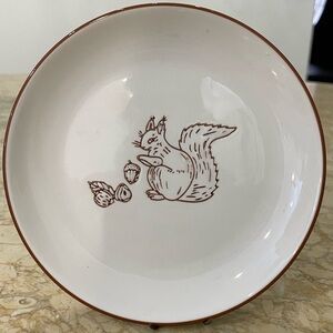 Rosée Blanche 6" Round Ceramic Trinket Dish with Squirrel and Acorns
